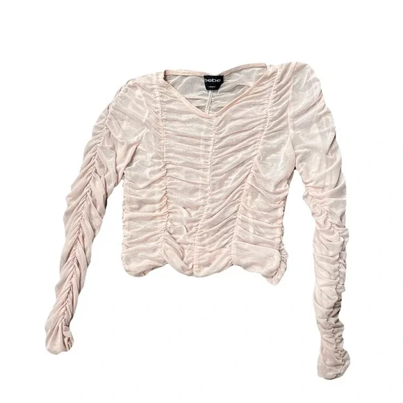 Y2K BEBE Top Size Small Pink Lace Sheer Stretch Coquette Dainty Fairygoth - Picture 1 of 5